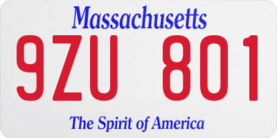 MA license plate 9ZU801