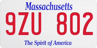 MA license plate 9ZU802