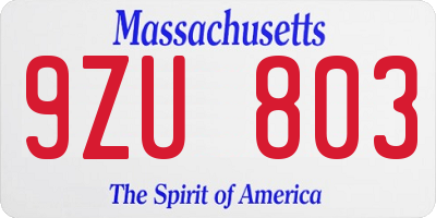 MA license plate 9ZU803
