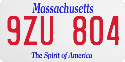 MA license plate 9ZU804