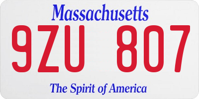 MA license plate 9ZU807