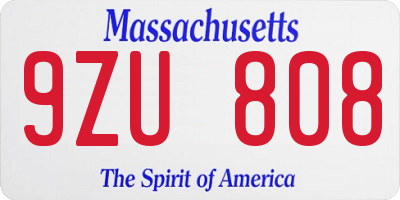 MA license plate 9ZU808