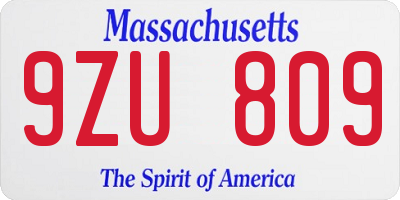 MA license plate 9ZU809