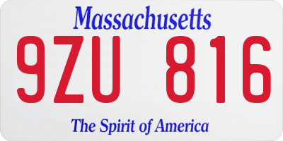 MA license plate 9ZU816