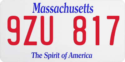 MA license plate 9ZU817