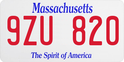 MA license plate 9ZU820