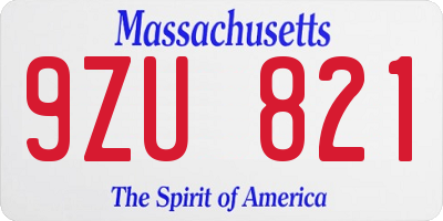 MA license plate 9ZU821