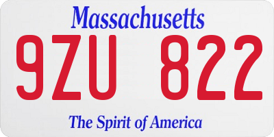MA license plate 9ZU822