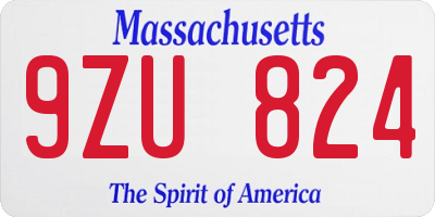 MA license plate 9ZU824