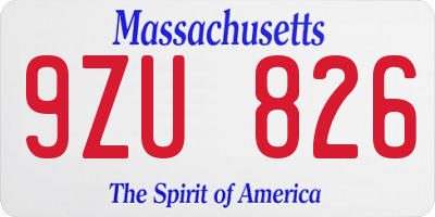 MA license plate 9ZU826