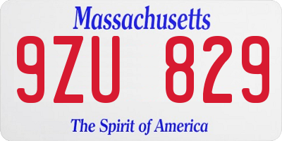 MA license plate 9ZU829