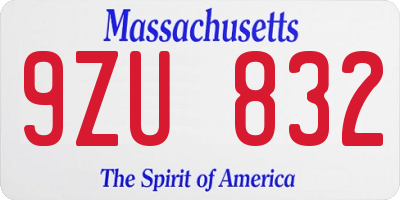 MA license plate 9ZU832