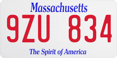 MA license plate 9ZU834