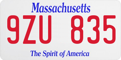 MA license plate 9ZU835