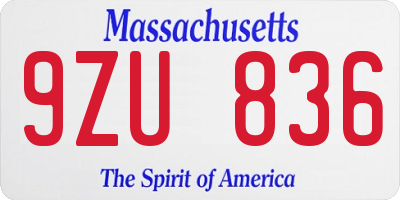 MA license plate 9ZU836