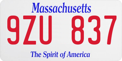MA license plate 9ZU837