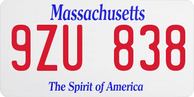 MA license plate 9ZU838