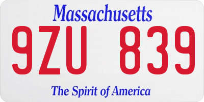 MA license plate 9ZU839