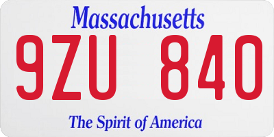 MA license plate 9ZU840