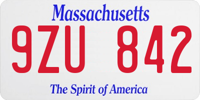MA license plate 9ZU842