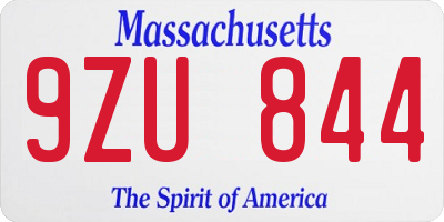 MA license plate 9ZU844