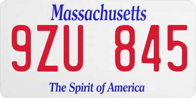 MA license plate 9ZU845