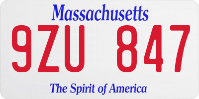 MA license plate 9ZU847