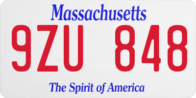MA license plate 9ZU848