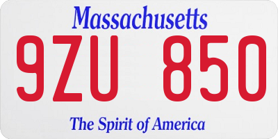 MA license plate 9ZU850