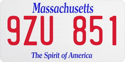 MA license plate 9ZU851