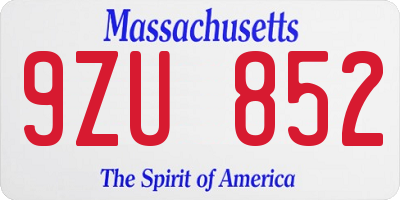 MA license plate 9ZU852