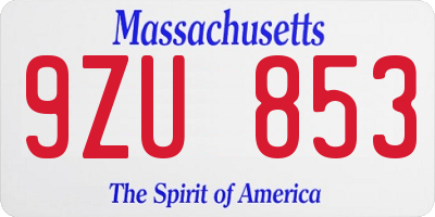 MA license plate 9ZU853