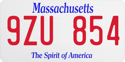 MA license plate 9ZU854