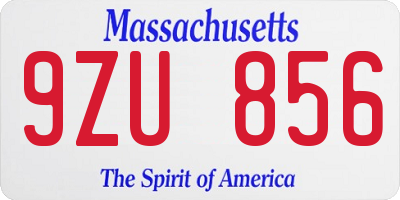MA license plate 9ZU856