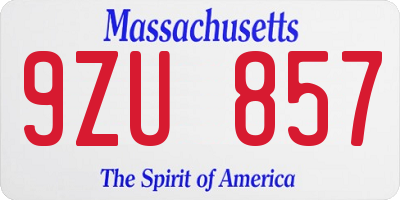 MA license plate 9ZU857
