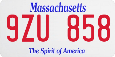 MA license plate 9ZU858