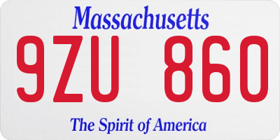 MA license plate 9ZU860