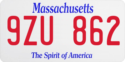 MA license plate 9ZU862