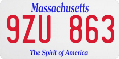 MA license plate 9ZU863