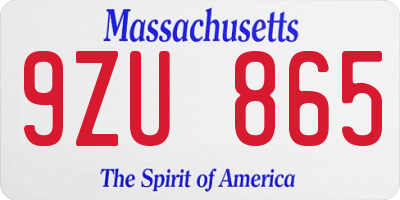 MA license plate 9ZU865