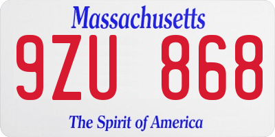 MA license plate 9ZU868