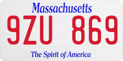 MA license plate 9ZU869