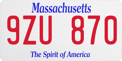 MA license plate 9ZU870
