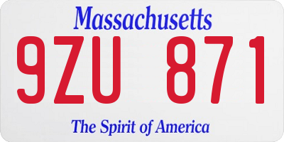 MA license plate 9ZU871