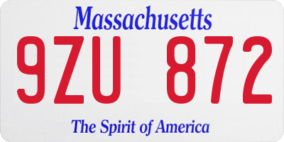 MA license plate 9ZU872