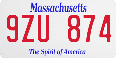 MA license plate 9ZU874