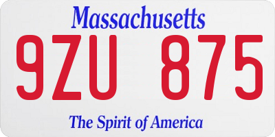 MA license plate 9ZU875