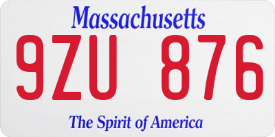 MA license plate 9ZU876