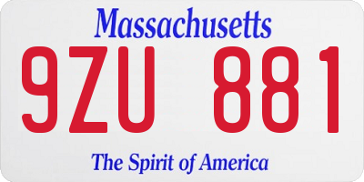 MA license plate 9ZU881