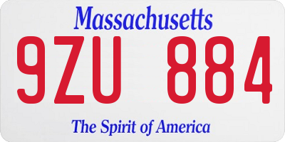MA license plate 9ZU884